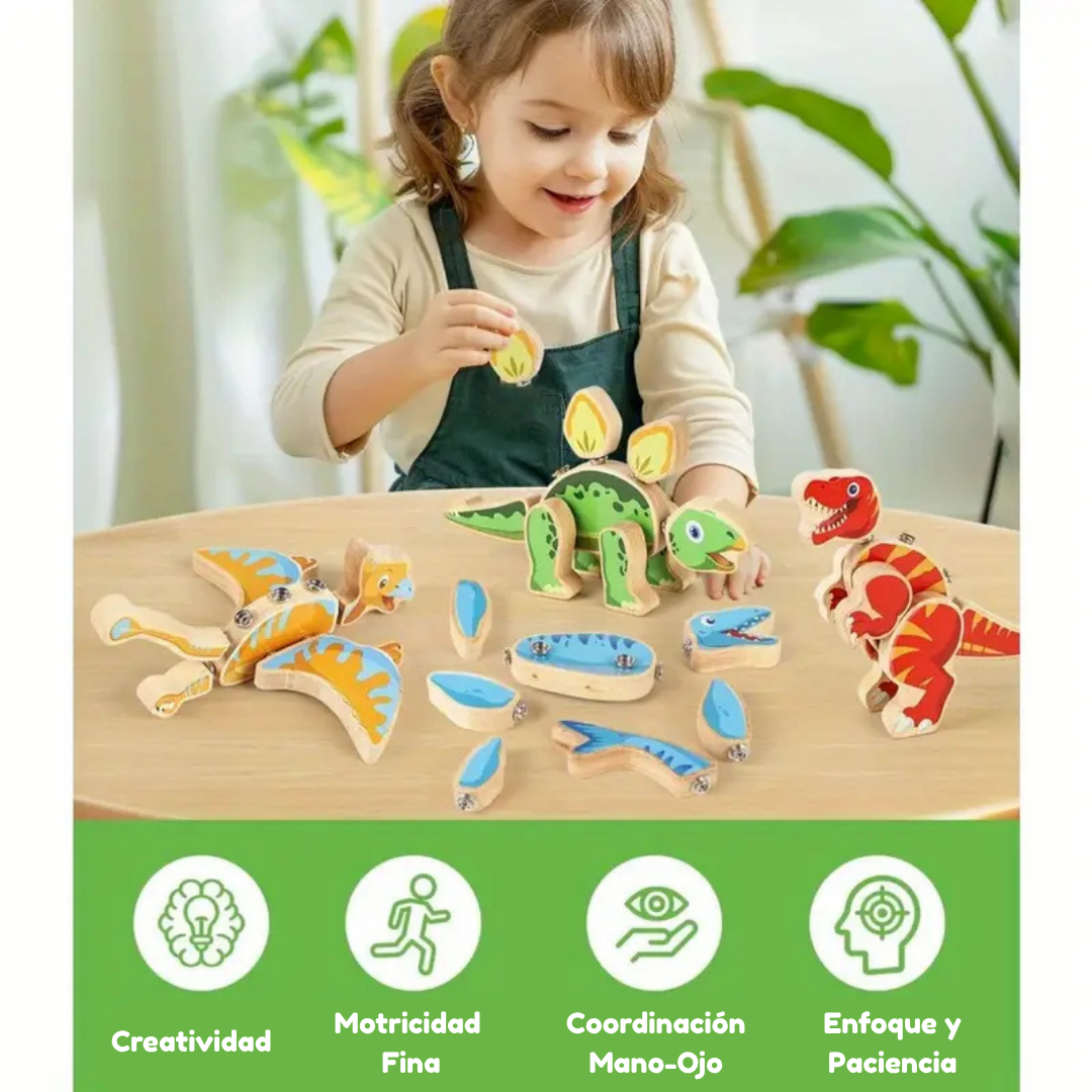 🦖 Dino Armable de Madera – Juego Didáctico de Ensamble Infantil