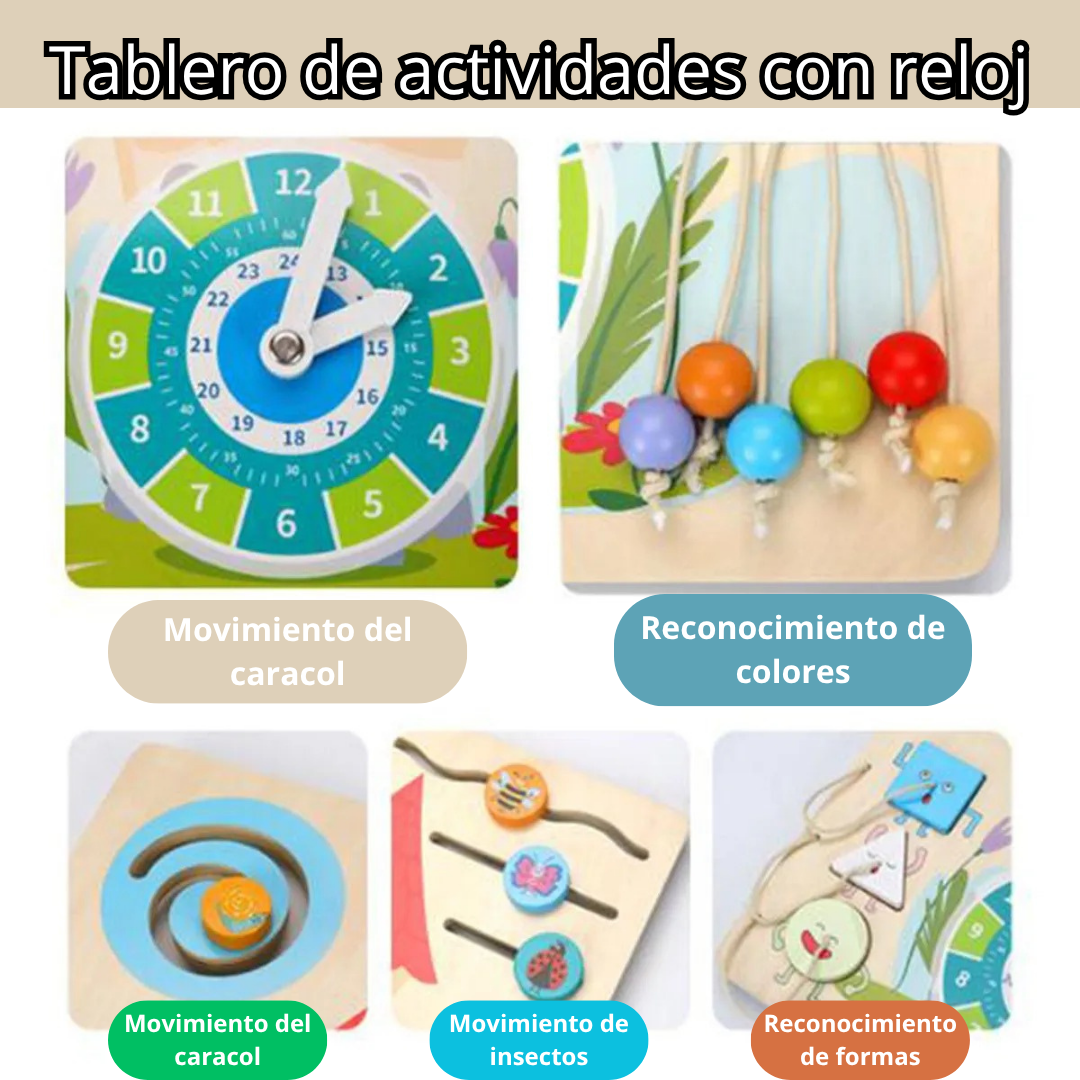Busy Board Clock Move – Reloj Didáctico Montessori de Madera 30 cm