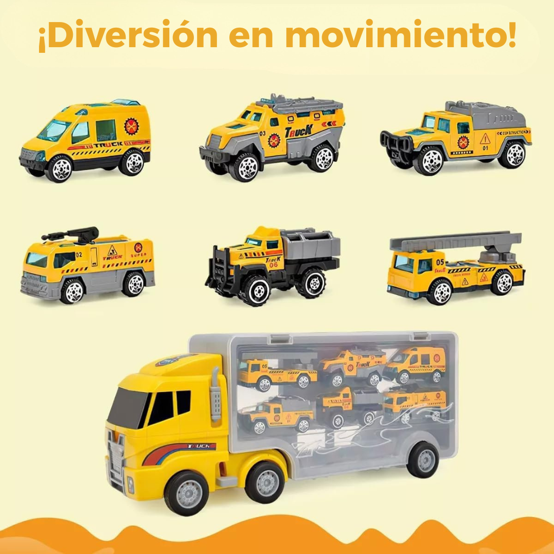 Camión Transportador 7 en 1 – Set Didáctico con Mini Vehículos de Rescate