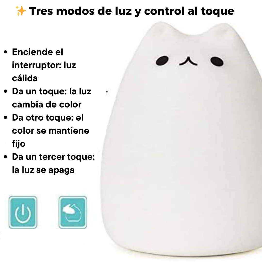 Lámpara Gatito Suave – Little Cat Silicone Light con toque y 3 modos de luz