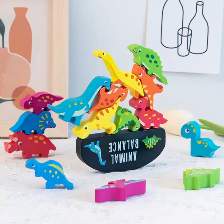 "DinoTorres Prehistóricas" - Set de Apilamiento de Dinosaurios de Madera Maciza