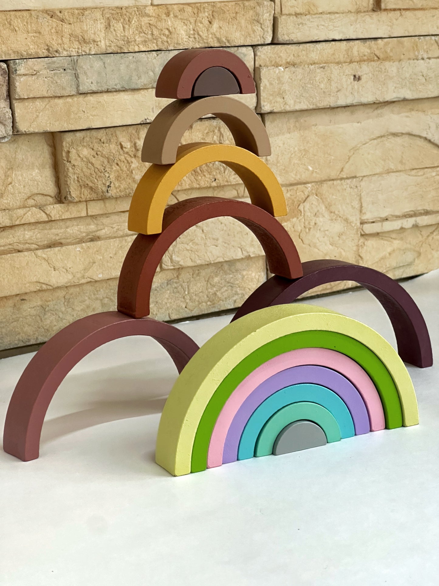 "Arcoíris Mágico" - Juego de Apilamiento de Madera 12 Piezas (Juguete Educativo Multiusos)