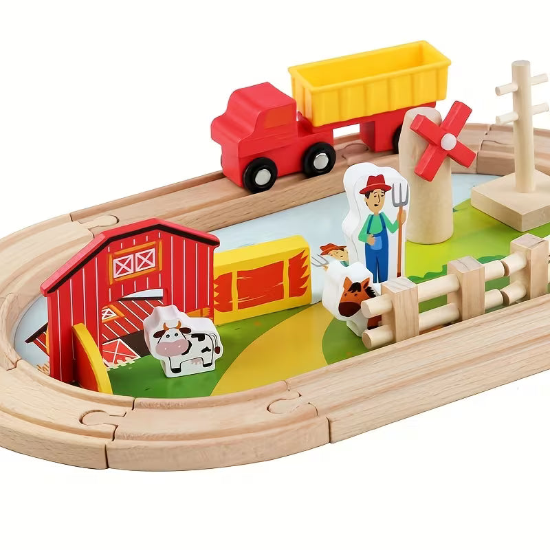 Granja sobre Rieles – Juego de Tren de Madera Educativo