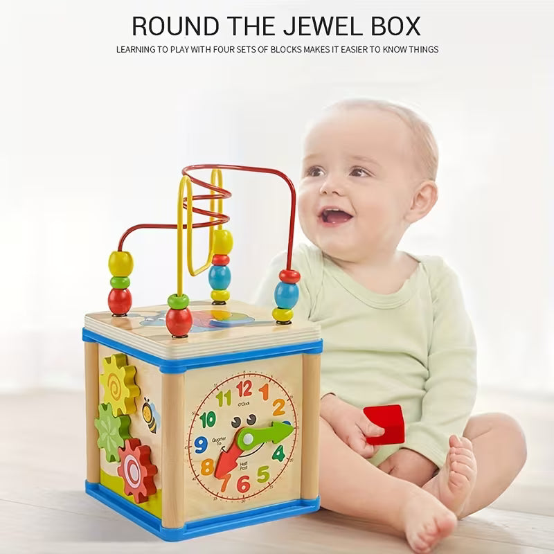 Cubo de Actividades Montessori de Madera – Desarrollo Sensorial 5 en 1