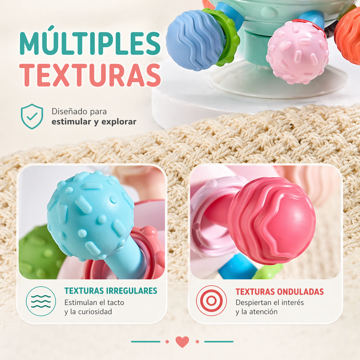 Sonaja y Mordedera Sensorial para Bebé – Texturas Seguras