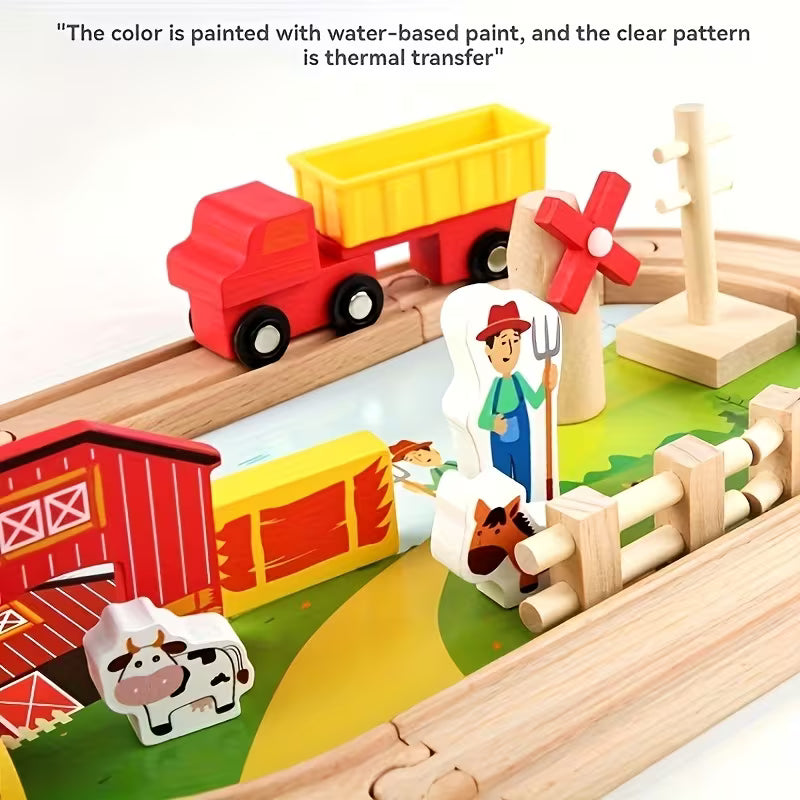 Granja sobre Rieles – Juego de Tren de Madera Educativo