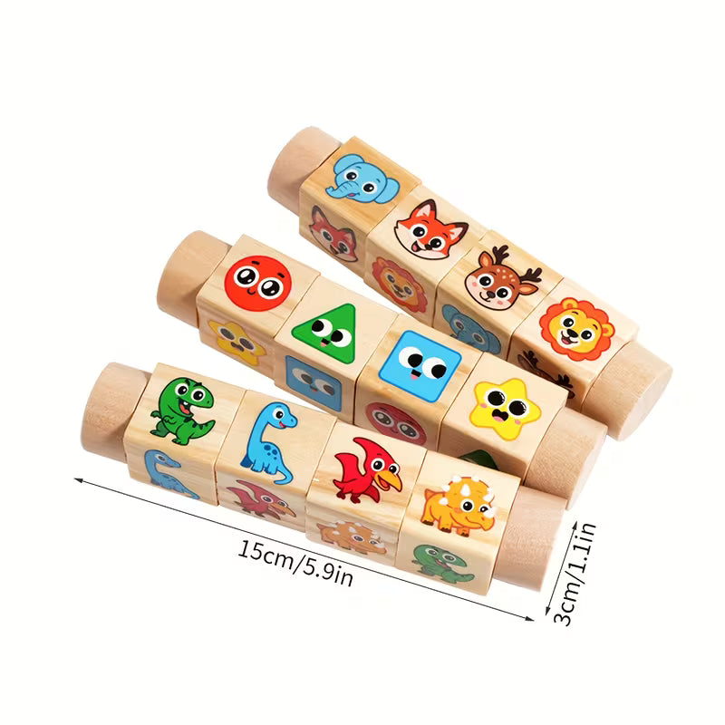 Cubo Giratorio Montessori de Madera con Figuras y Tarjetas