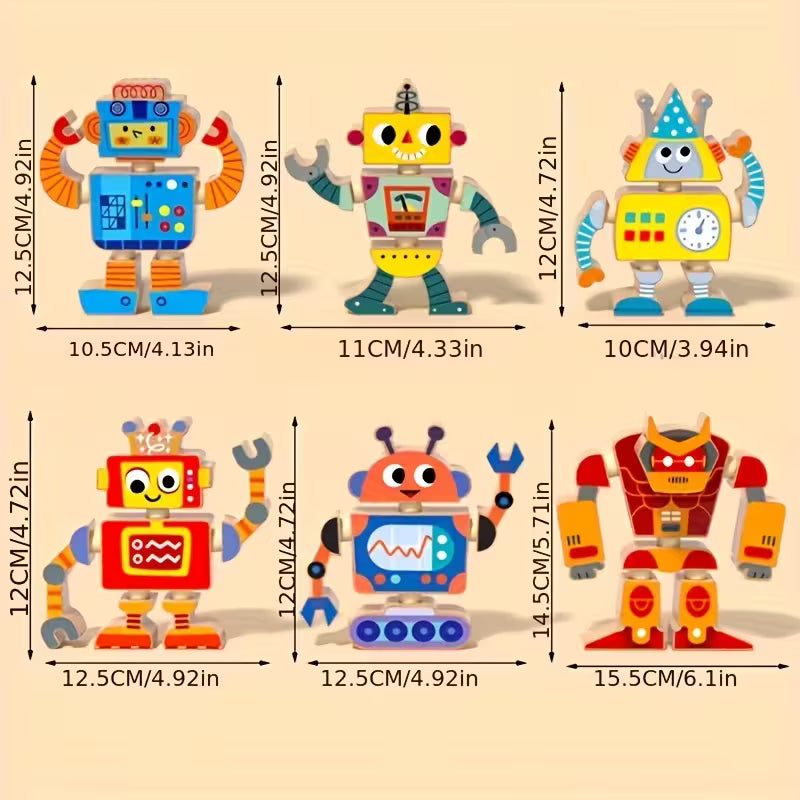 Robots 3D de Madera STEM – Puzzle Didáctico para Armar y Jugar
