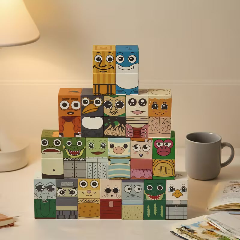 BlockFaces Creativos – Set de Personajes Combinables de Madera (16 o 40 Piezas)