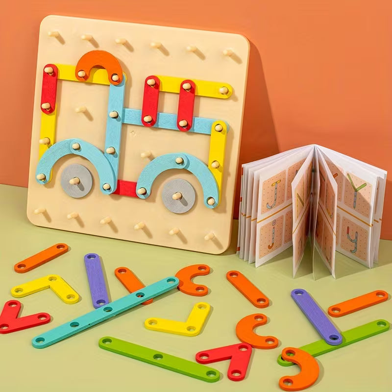 Tabla Creativa de Armado Montessori con Tornillos de Madera