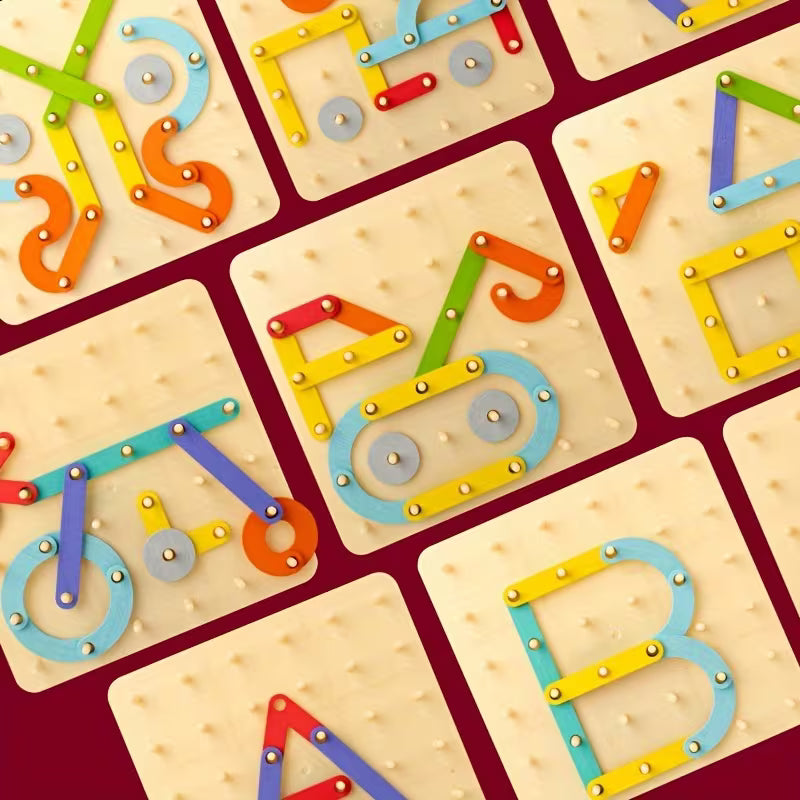 Tabla Creativa de Armado Montessori con Tornillos de Madera