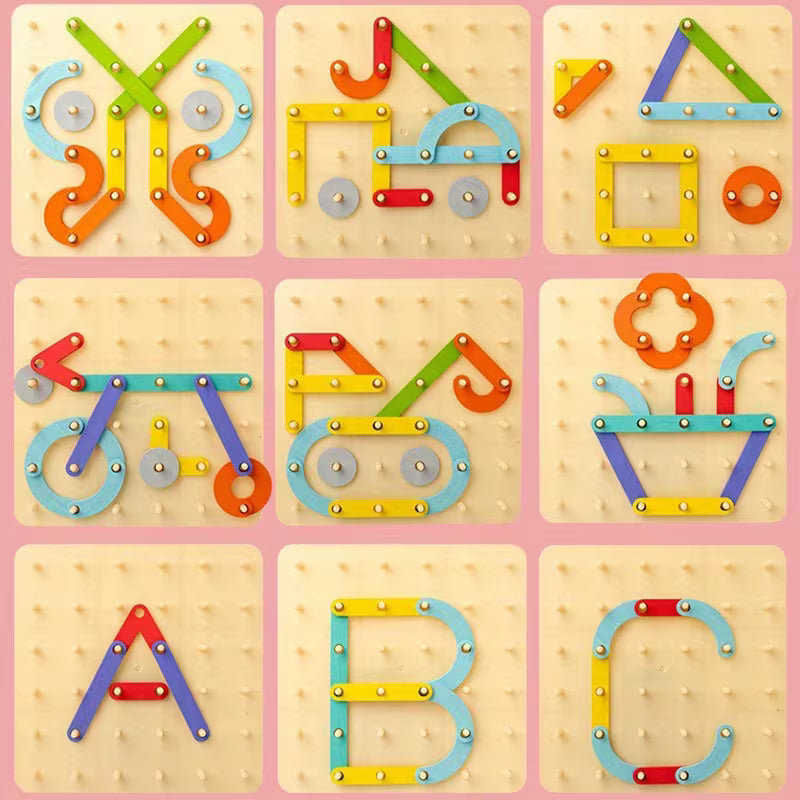 Tabla Creativa de Armado Montessori con Tornillos de Madera