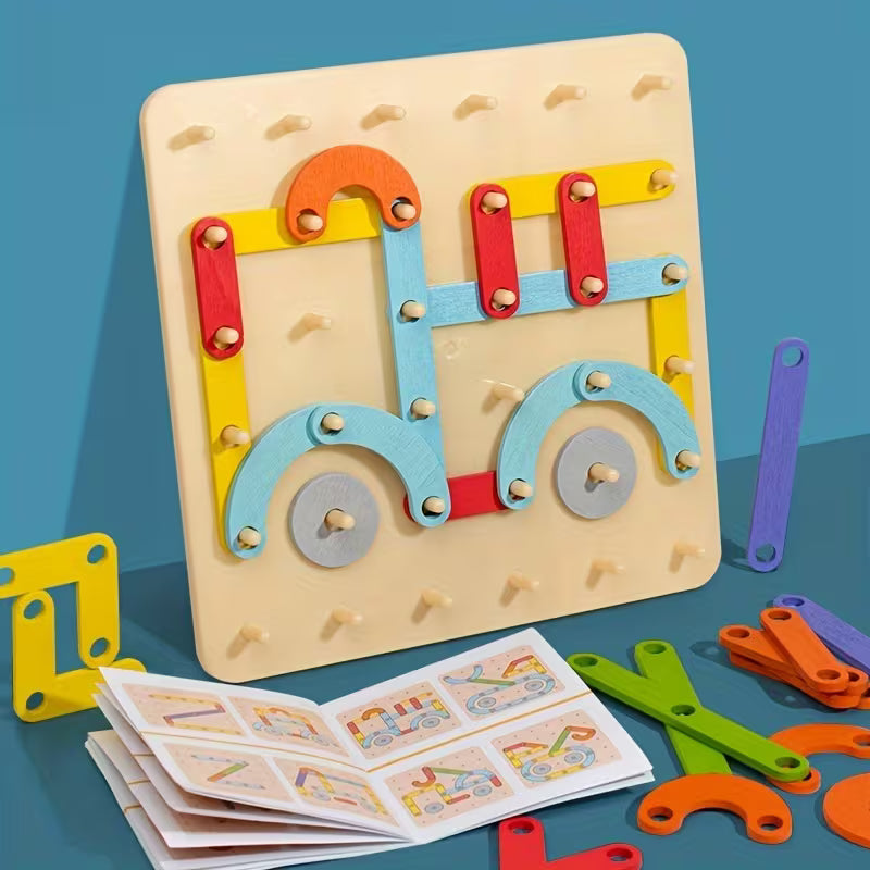 Tabla Creativa de Armado Montessori con Tornillos de Madera