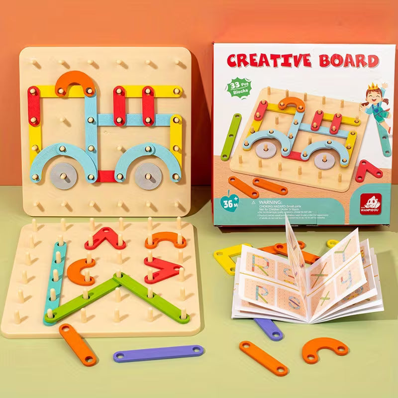 Tabla Creativa de Armado Montessori con Tornillos de Madera