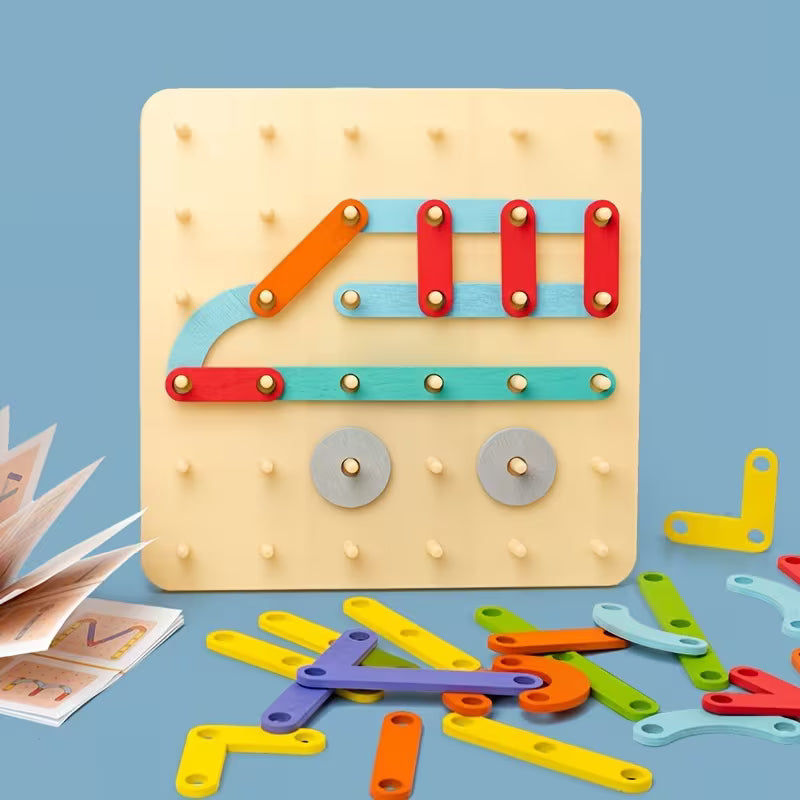 Tabla Creativa de Armado Montessori con Tornillos de Madera