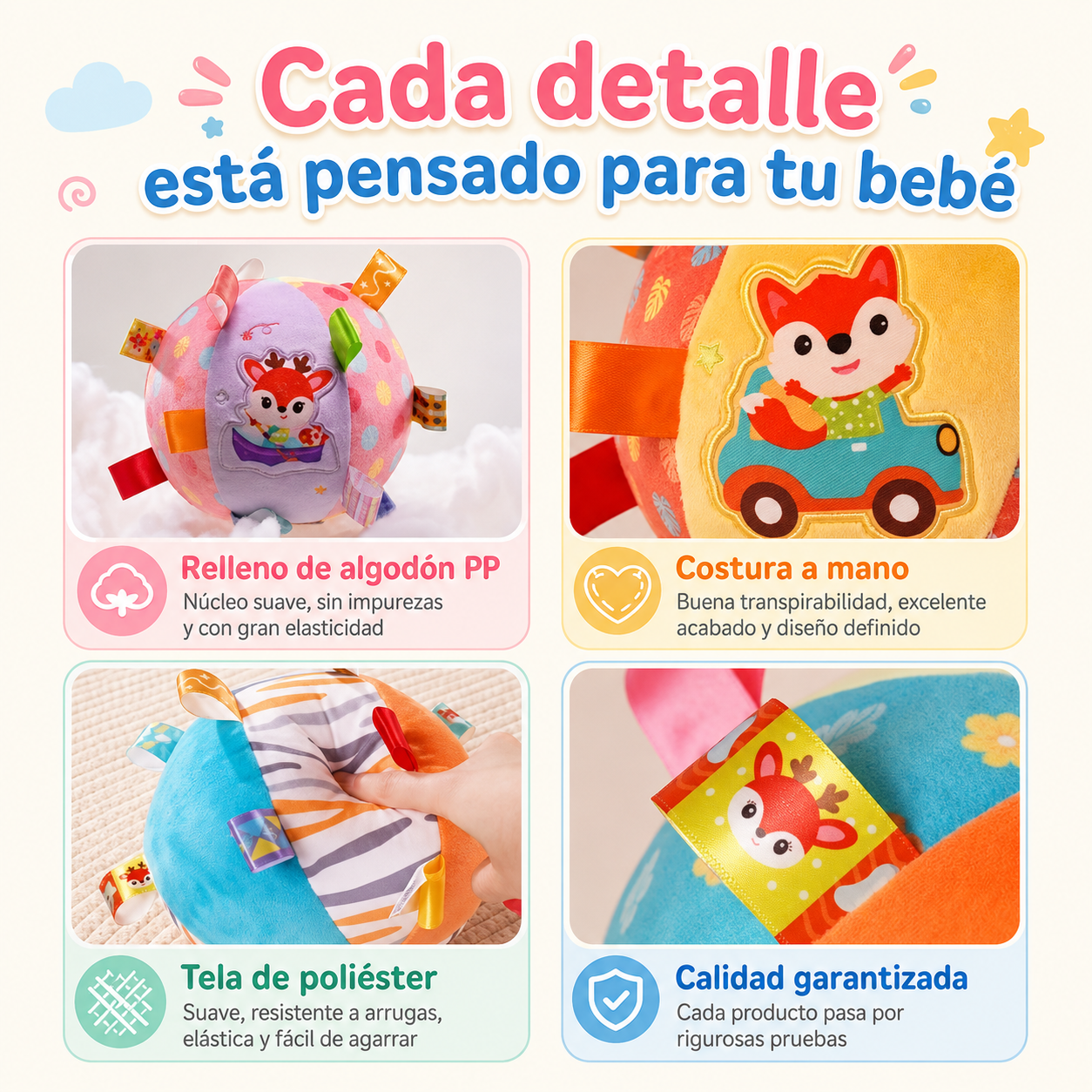 Sonajero de Felpa – Juguete sensorial suave para bebé