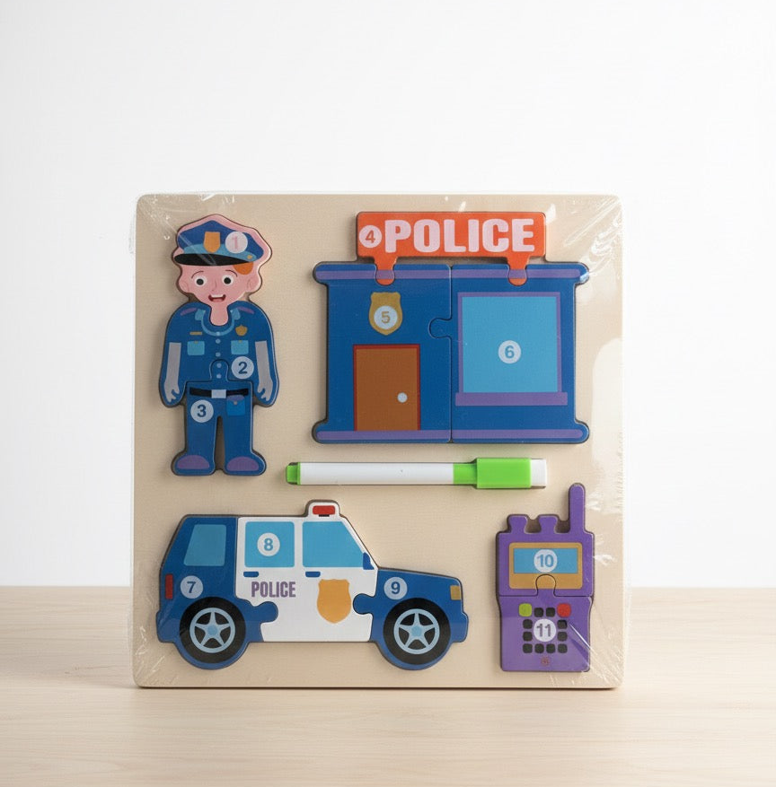 Rompecabezas 2 en 1 de Oficios – Madera + Mini Pintarrón Didáctico