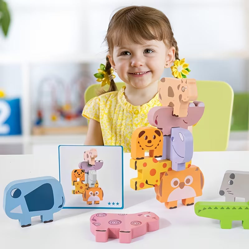 Bloques Apilables de Animales – Juego Didáctico de Madera para Equilibrio