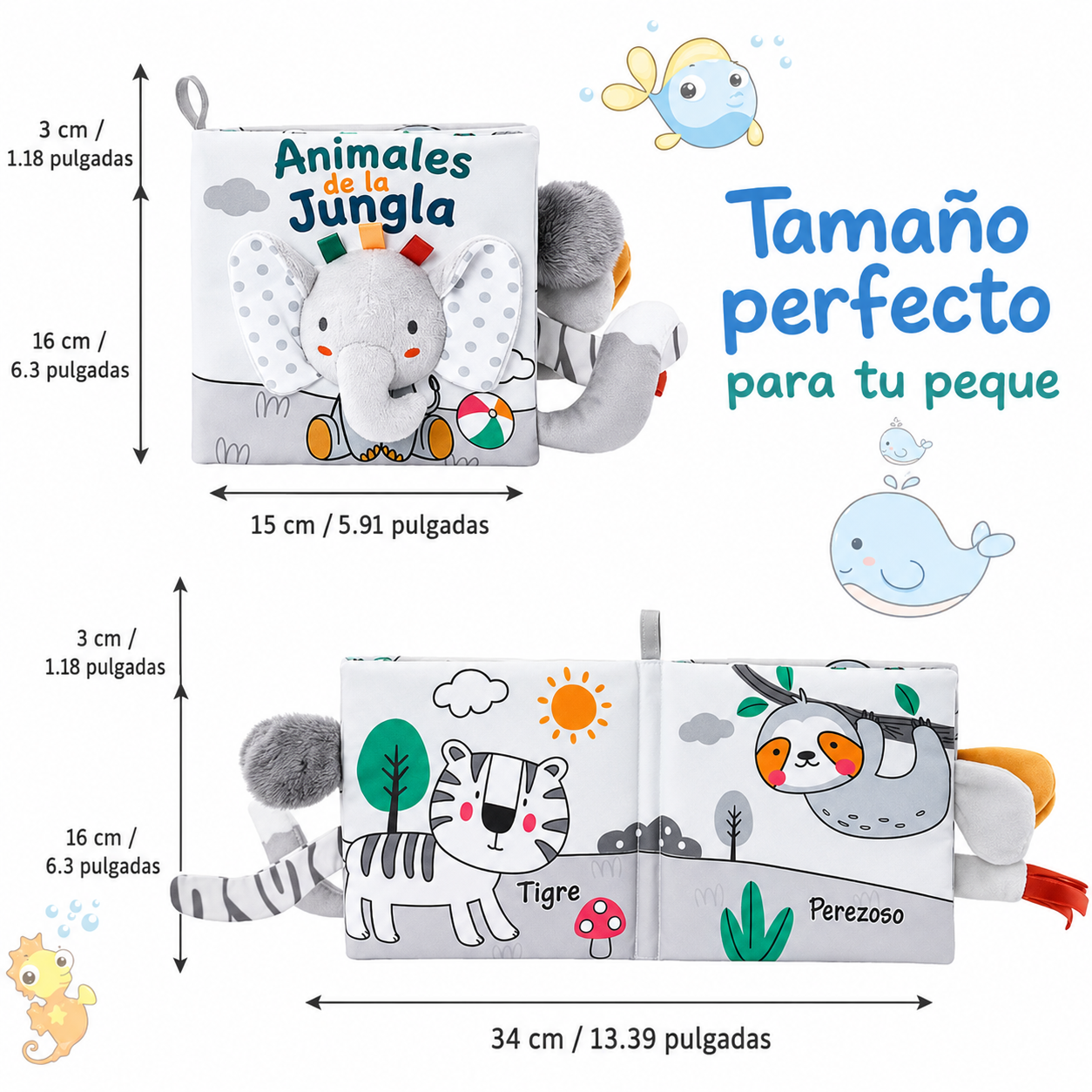 Libro de Tela Elefante 3D – Juguete sensorial para bebé