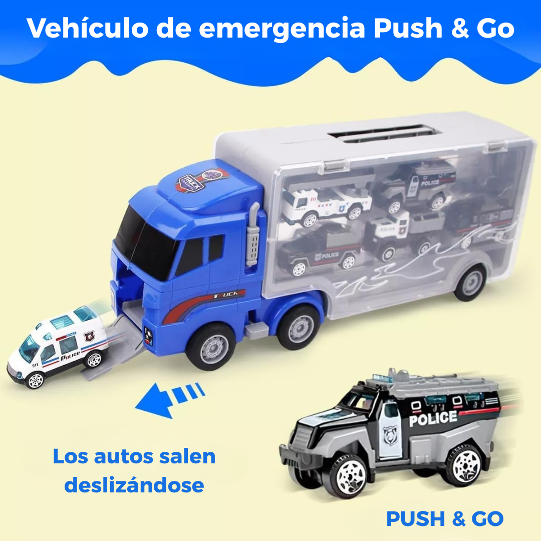 Camión de Policía 7 en 1 – Transportador Didáctico con Mini Vehículos