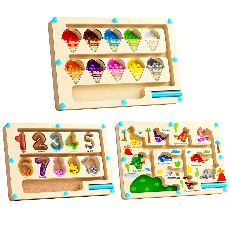 Laberinto Magnético Educativo de Madera – Colores, Números y Dinosaurios