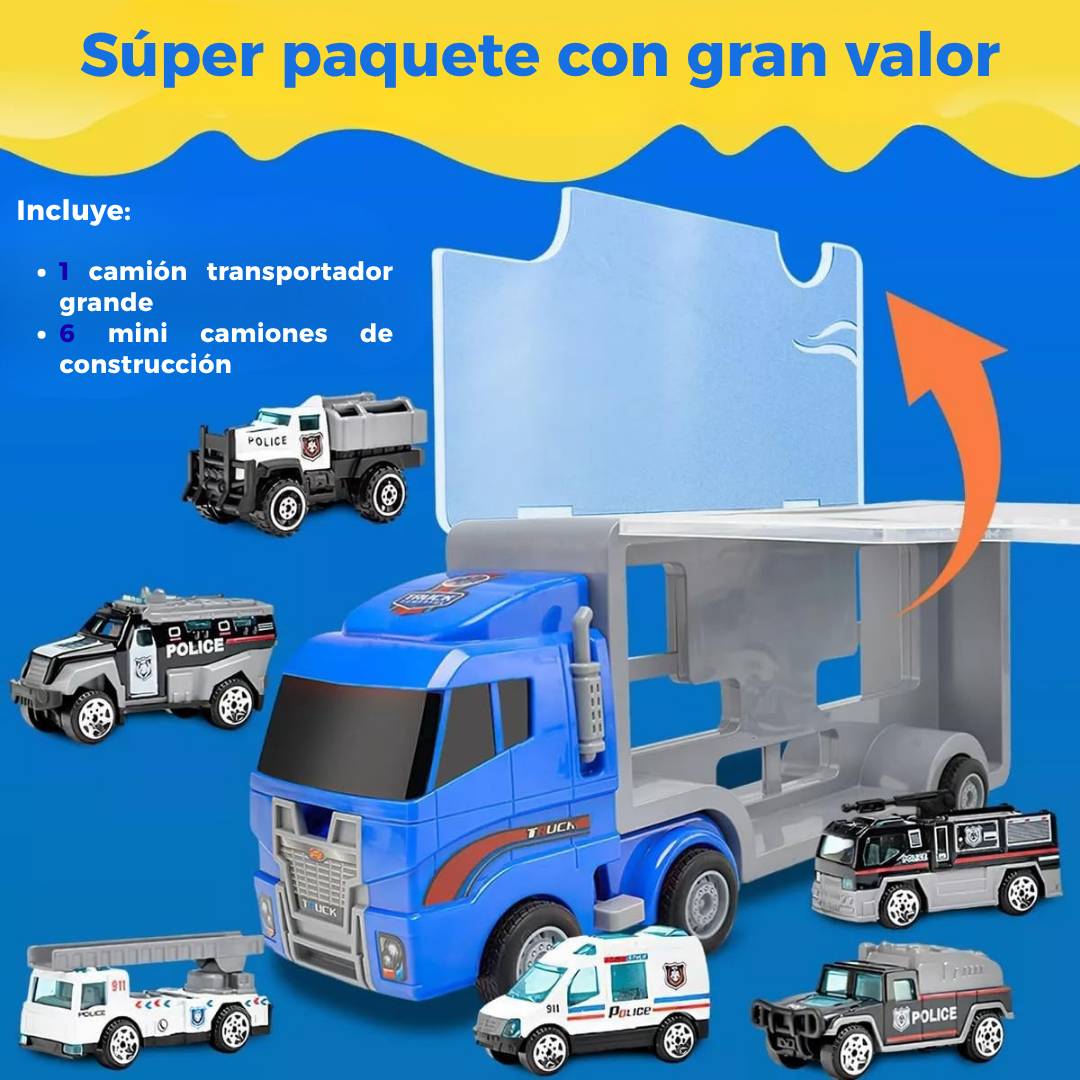Camión de Policía 7 en 1 – Transportador Didáctico con Mini Vehículos