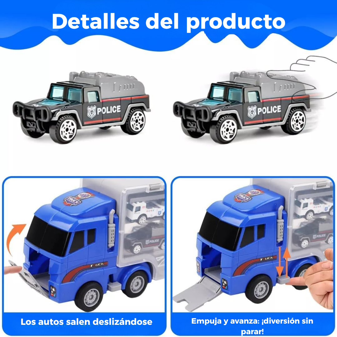 Camión de Policía 7 en 1 – Transportador Didáctico con Mini Vehículos