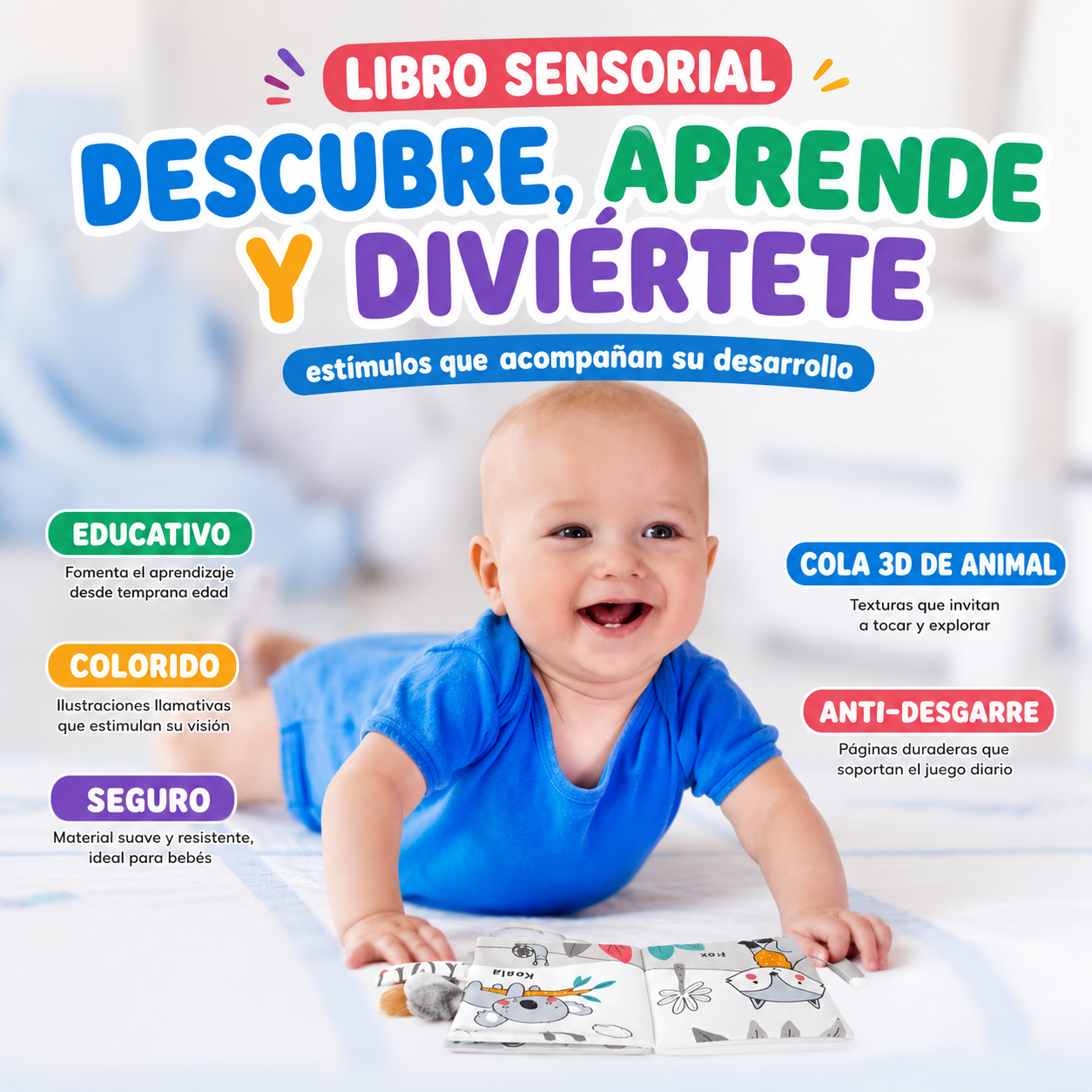 Libro de Tela Elefante 3D – Juguete sensorial para bebé