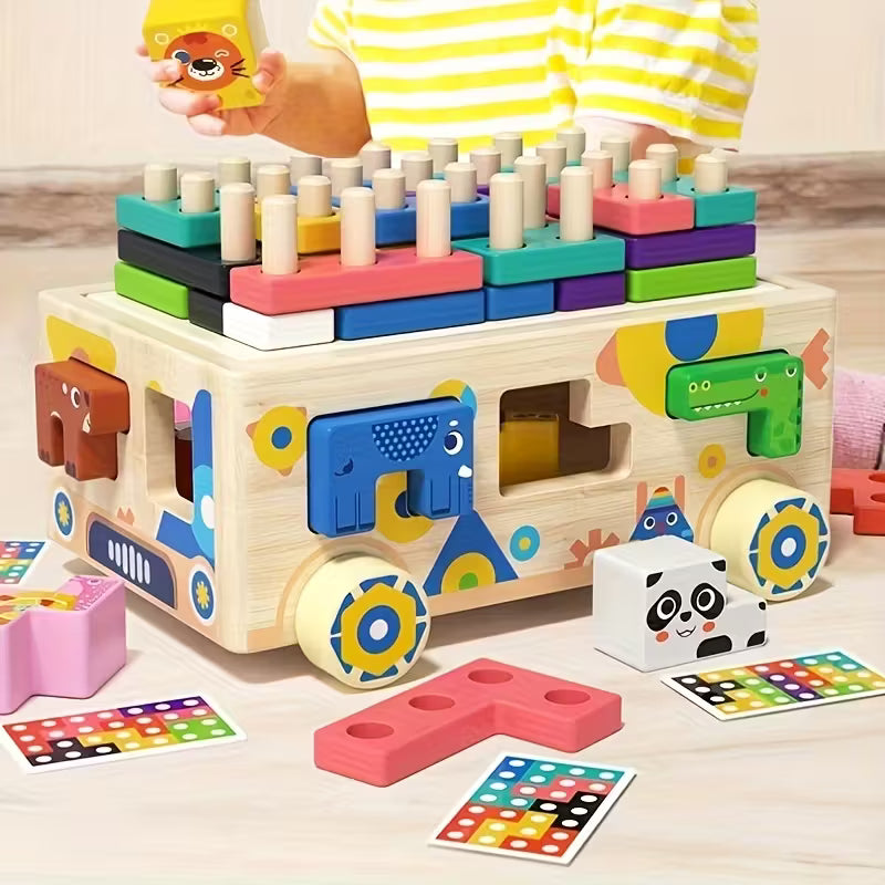 BusAnimales Constructor – Juego de Bloques y Clasificación de Madera