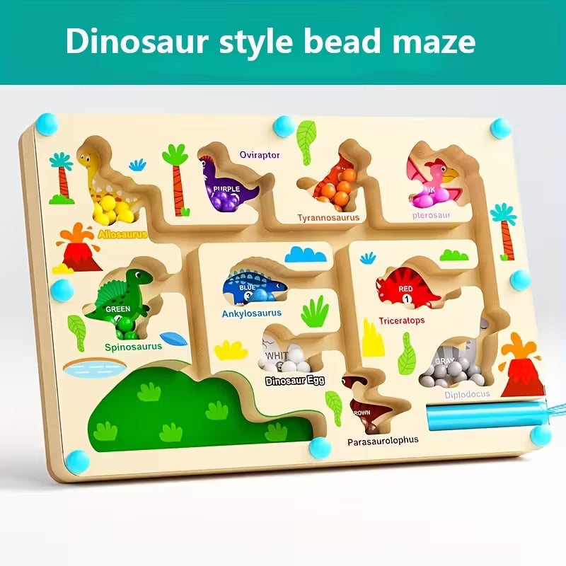 Laberinto Magnético Educativo de Madera – Colores, Números y Dinosaurios
