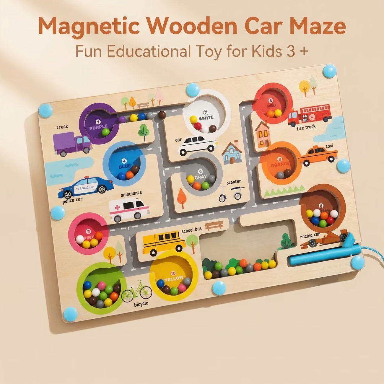 Laberinto Magnético Educativo de Madera – Colores, Números y Dinosaurios