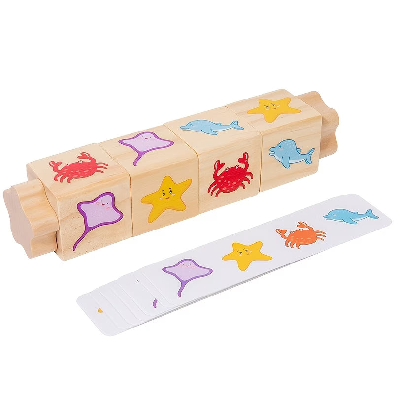Cubo Giratorio Montessori de Madera con Figuras y Tarjetas