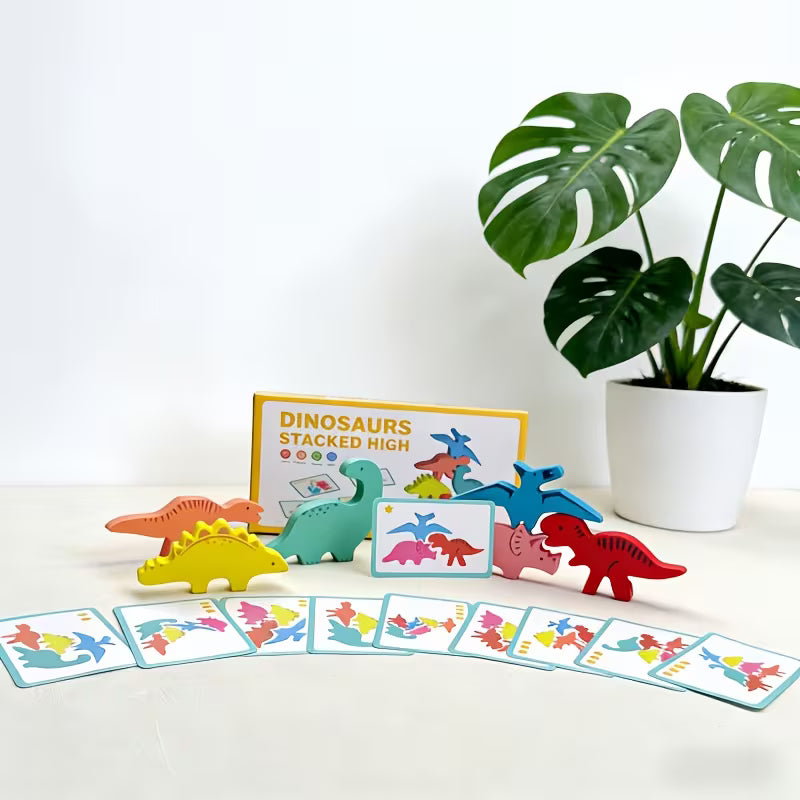 Bloques Apilables de Dinosaurios – Juego Didáctico de Madera para Equilibrio