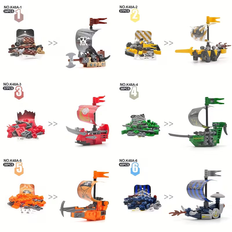 Set de Construcción Pirata 6 en 1 – Barcos Armables en Cápsulas