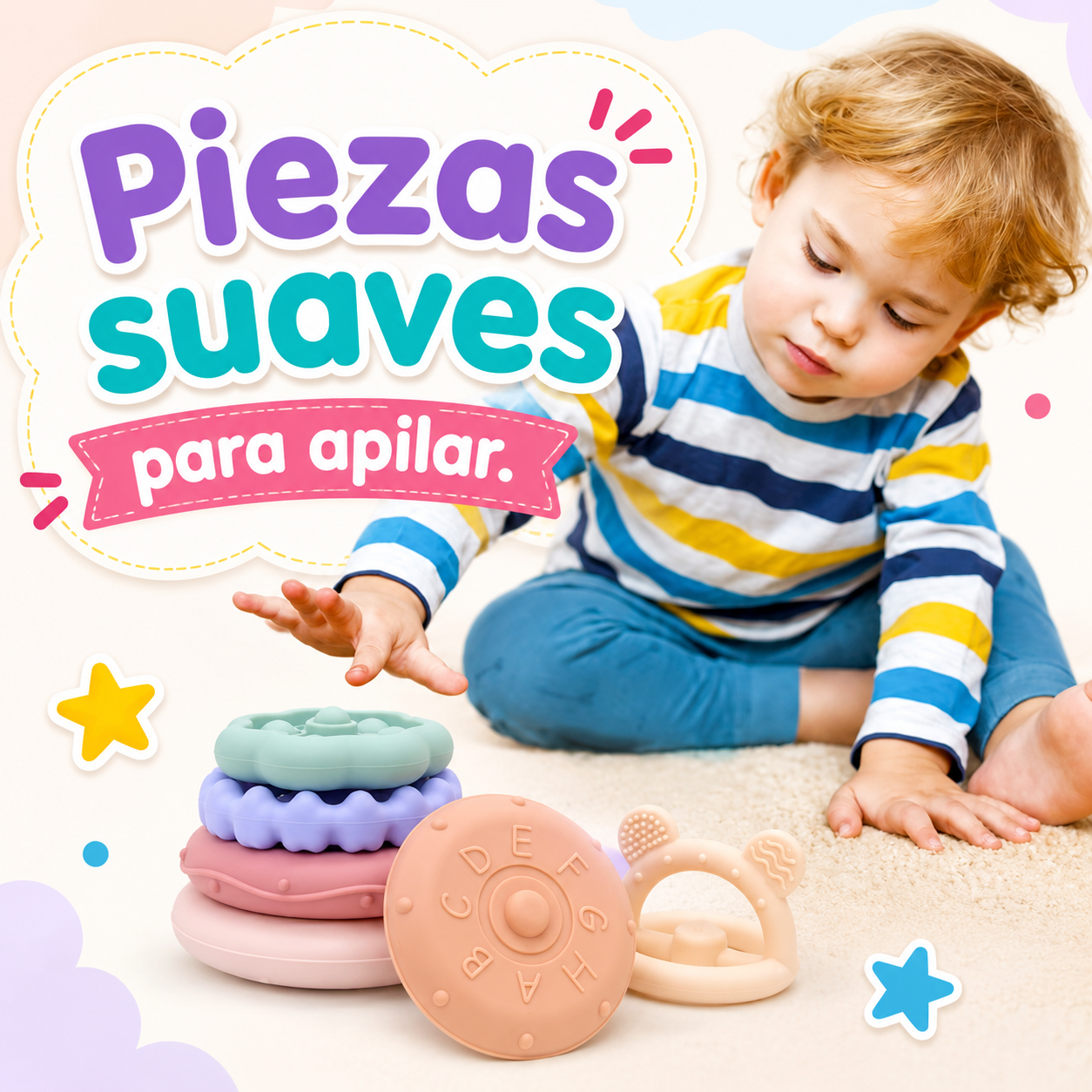Apilable Oscilante de Silicón – Torre sensorial para bebé