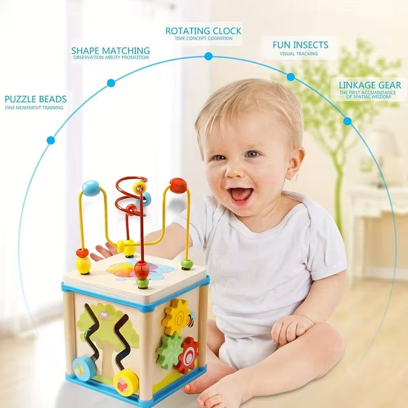 Cubo de Actividades Montessori de Madera – Desarrollo Sensorial 5 en 1