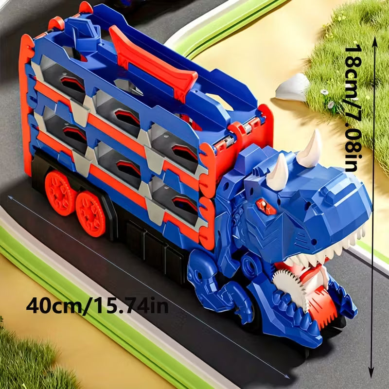 Camión Dinosaurio Garage – Transportador de Autos con Pista Extensible
