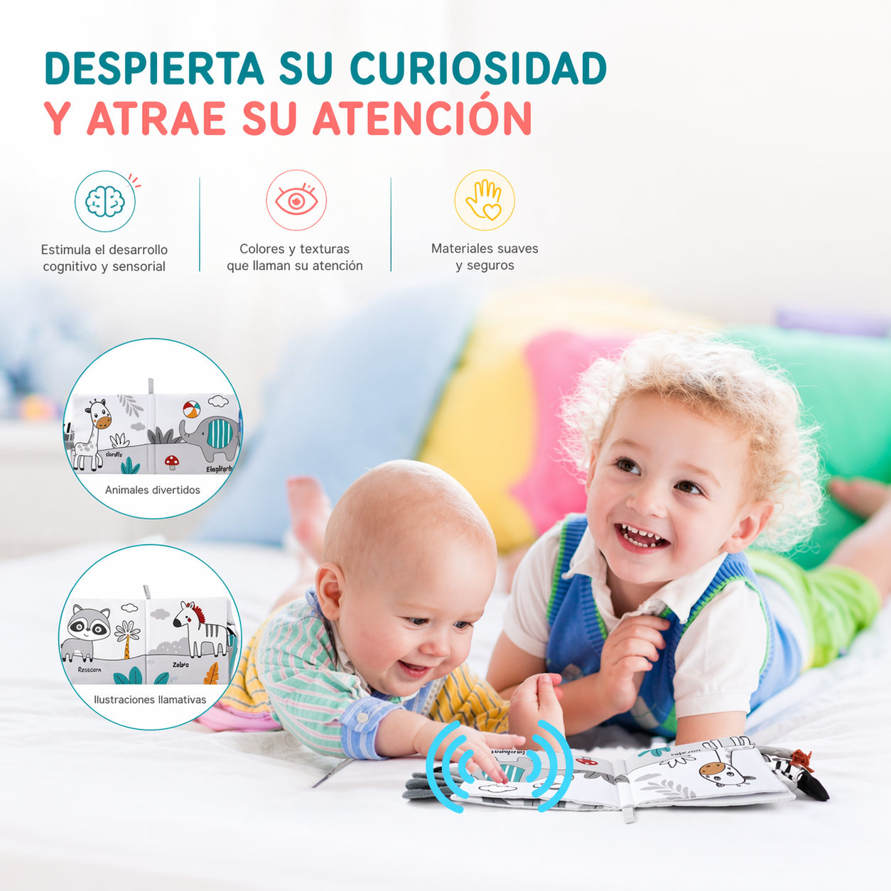 Libro de Tela León Sensorial para Bebé blanco y negro – Primeros Descubrimientos