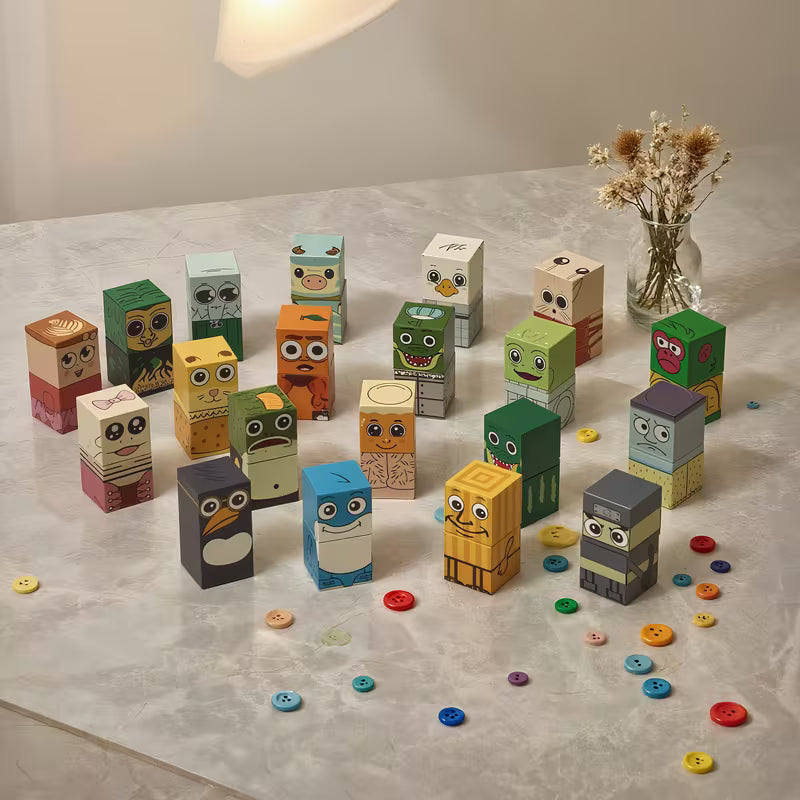 BlockFaces Creativos – Set de Personajes Combinables de Madera (16 o 40 Piezas)