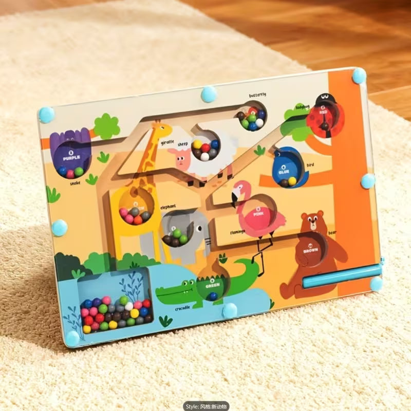 Laberinto Magnético Educativo de Madera – Colores, Números y Dinosaurios