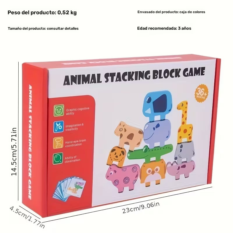 Bloques Apilables de Animales – Juego Didáctico de Madera para Equilibrio