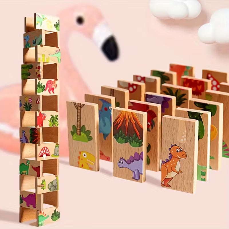 Dominó de Dinosaurios de Madera – Juego Lógico Educativo Infantil