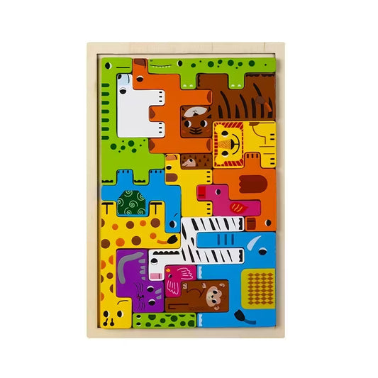 Rompecabezas de Animales Tetris de Madera | Set Didáctico Infantil