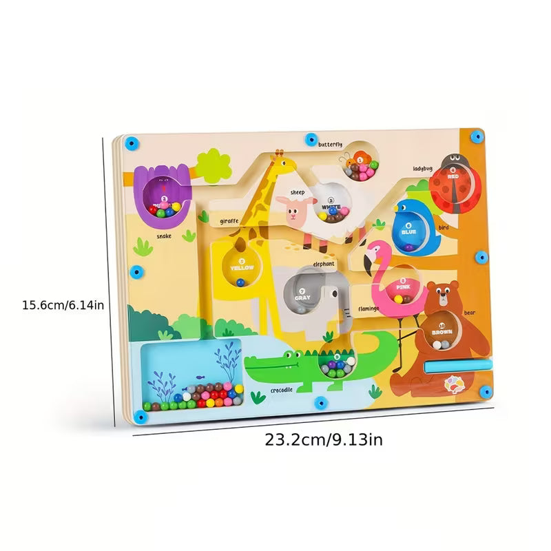 Laberinto Magnético Educativo de Madera – Colores, Números y Dinosaurios