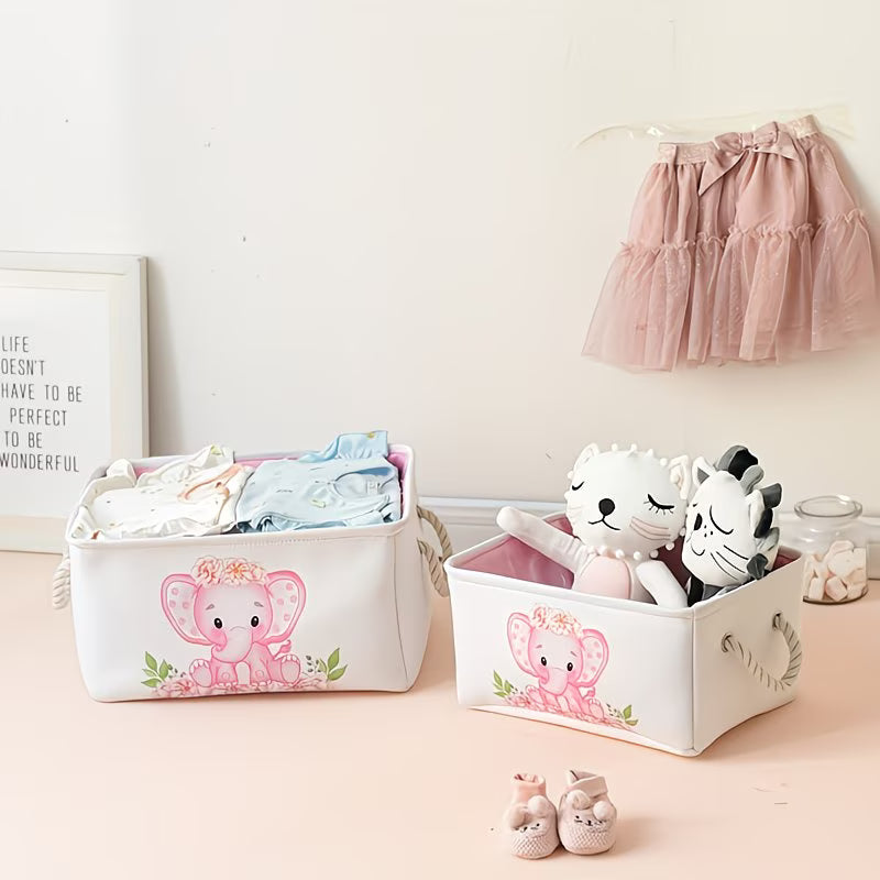 Caja de Almacenamiento Plegable Elefante Rosa – Organizador Infantil de Gran Capacidad