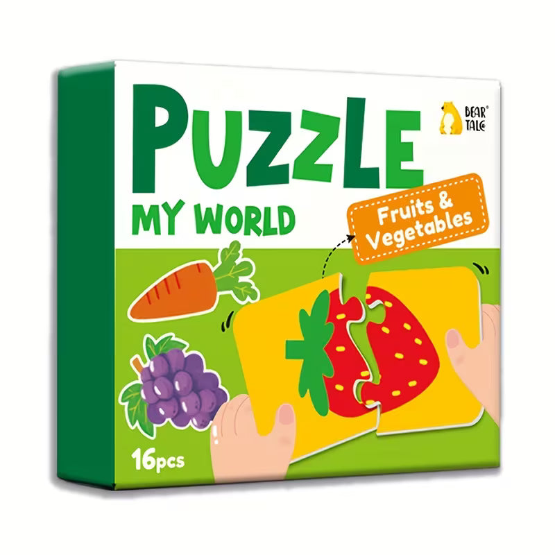 Rompecabezas de 2 Piezas Montessori – Animales, Frutas y Vehículos