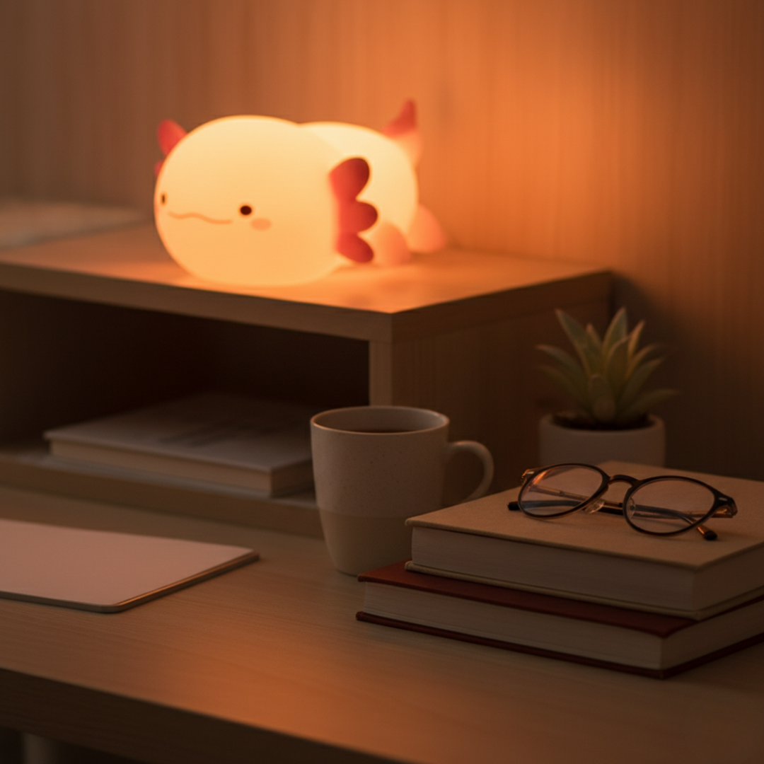 Lámpara Axolote Nocturna – Luz Cálida o Multicolor Recargable USB