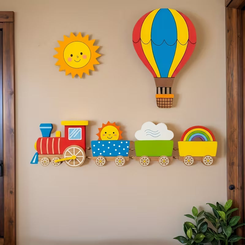 Decoración de Tren y Globo – Móvil decorativo de madera