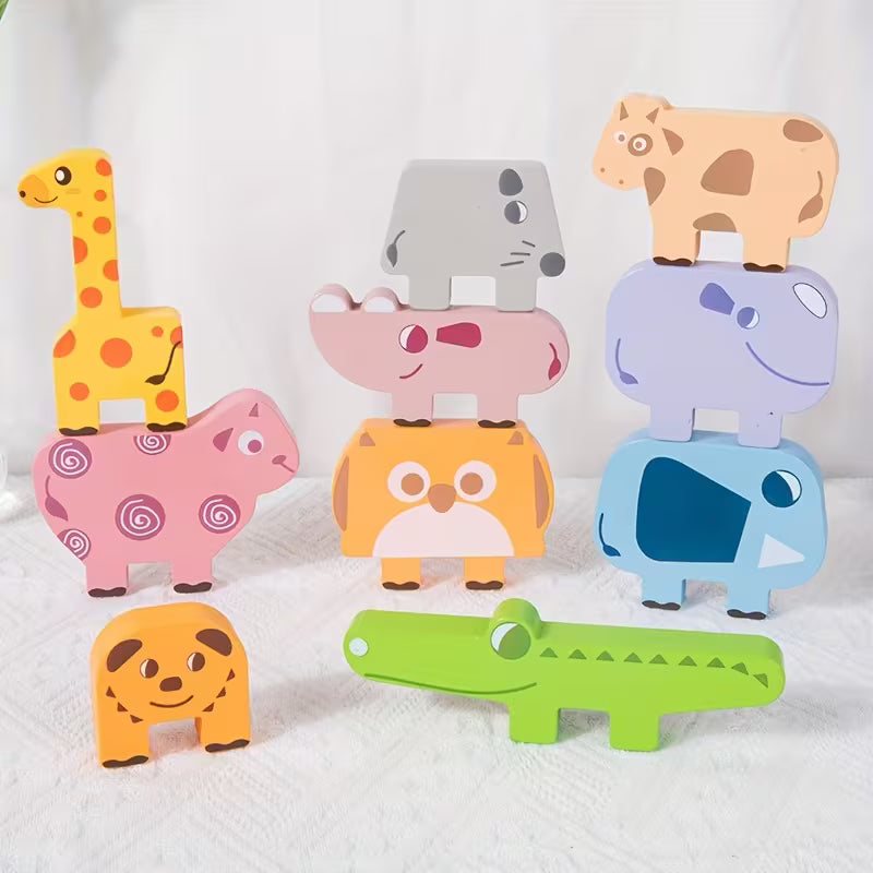 Bloques Apilables de Animales – Juego Didáctico de Madera para Equilibrio