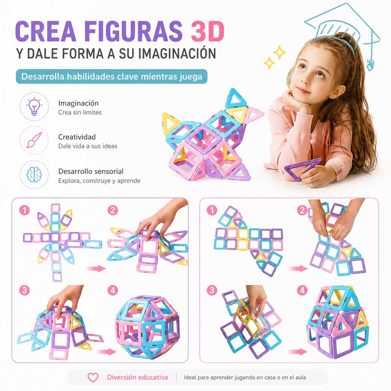 Bloques Magnéticos 68 Piezas – Figuras geométricas creativas